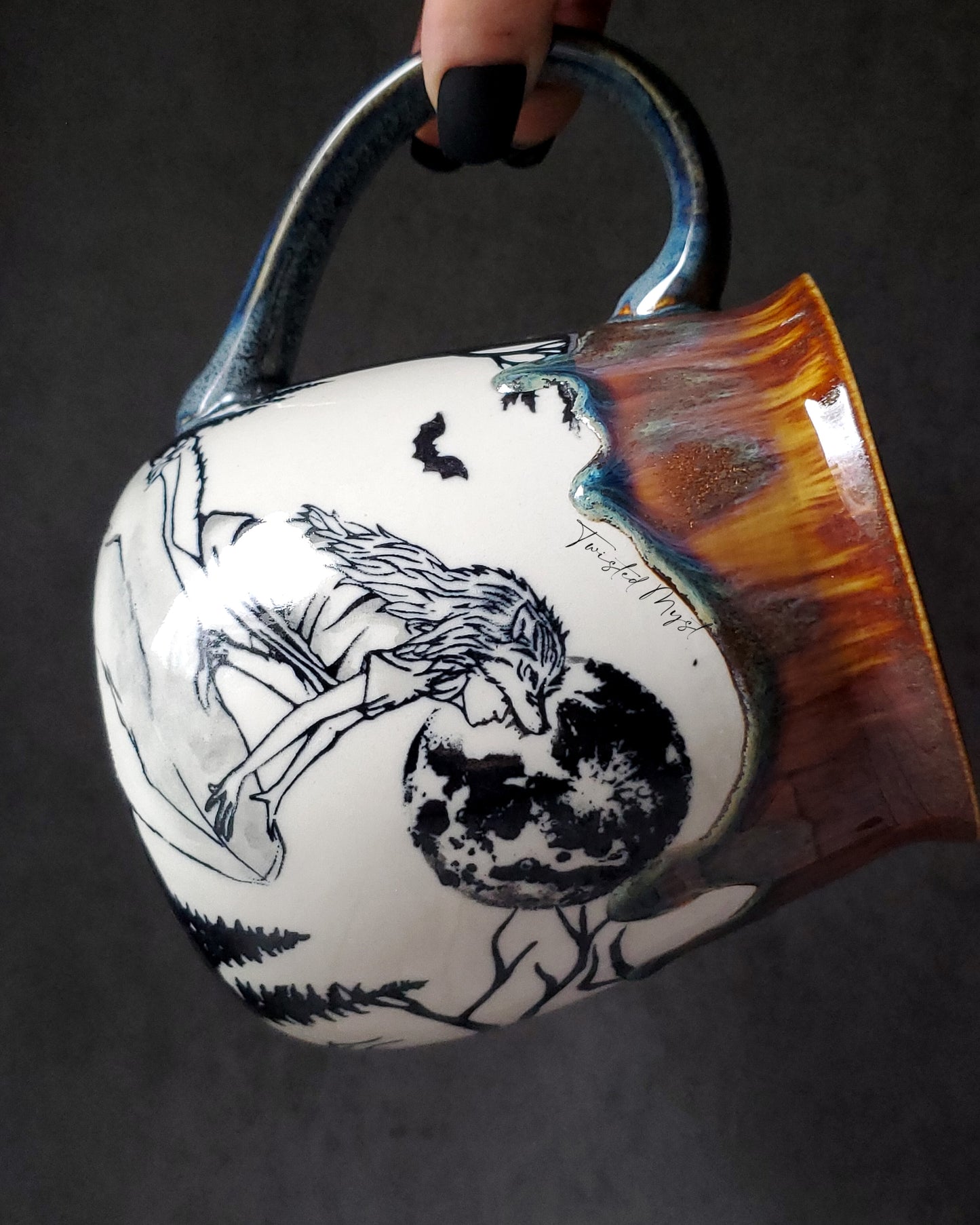 Lycanthrope in Transition Mug in Amber Azure Glaze