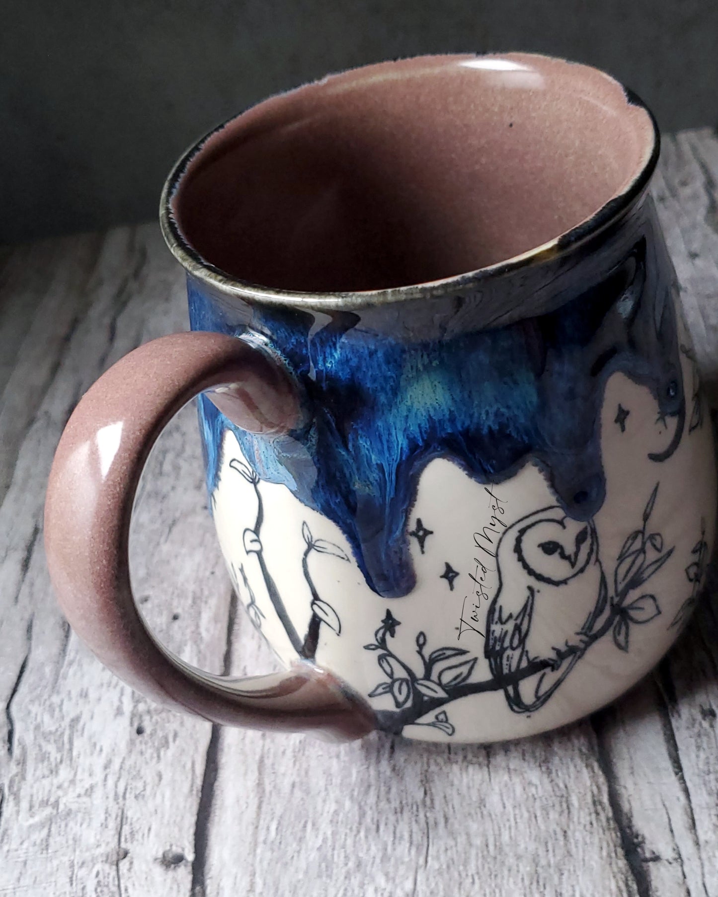 Owls Into the Night Mug in Galaxy Flare Glaze
