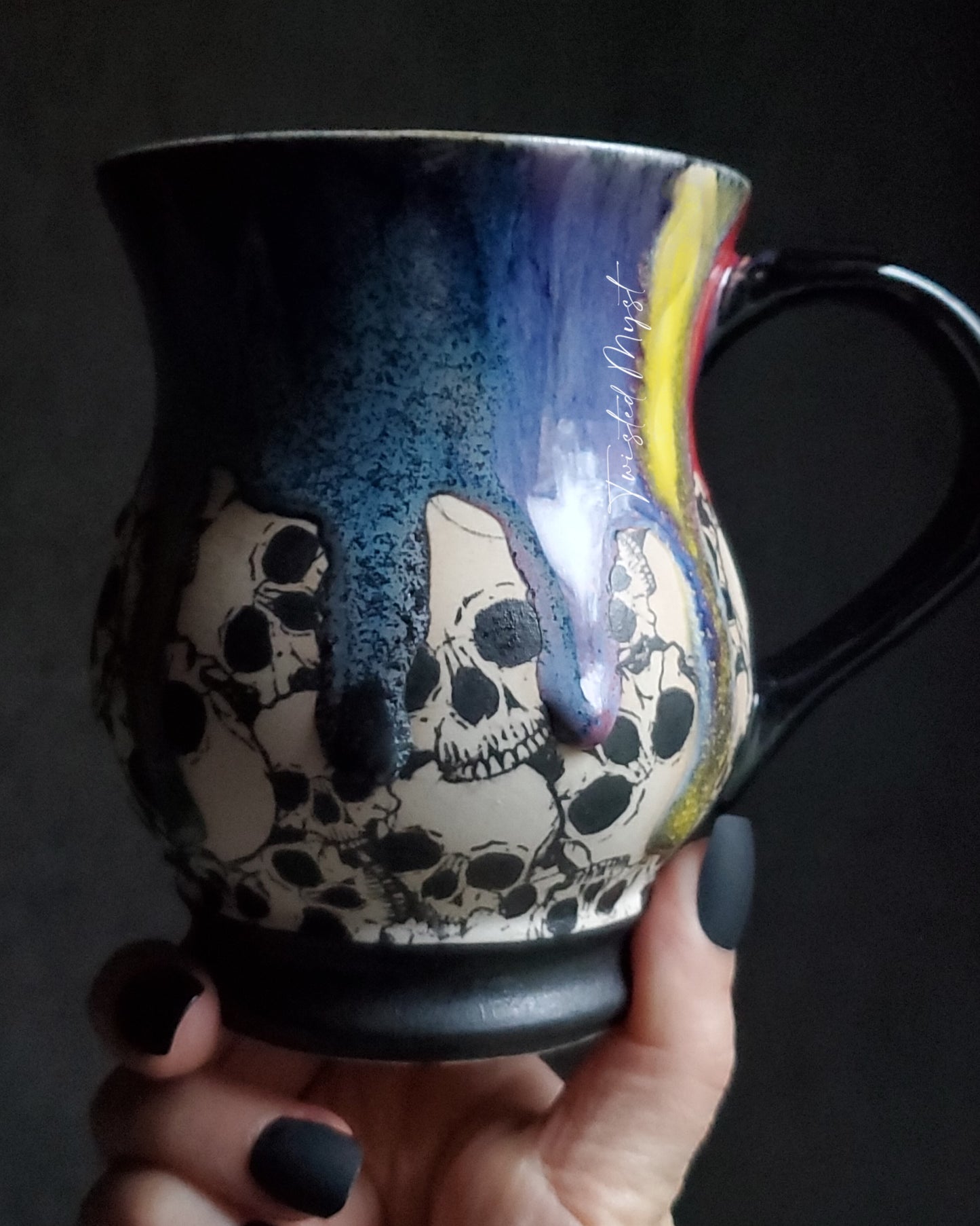Harlequin's Shadow Skull Mug in Rainbow Goth Glaze