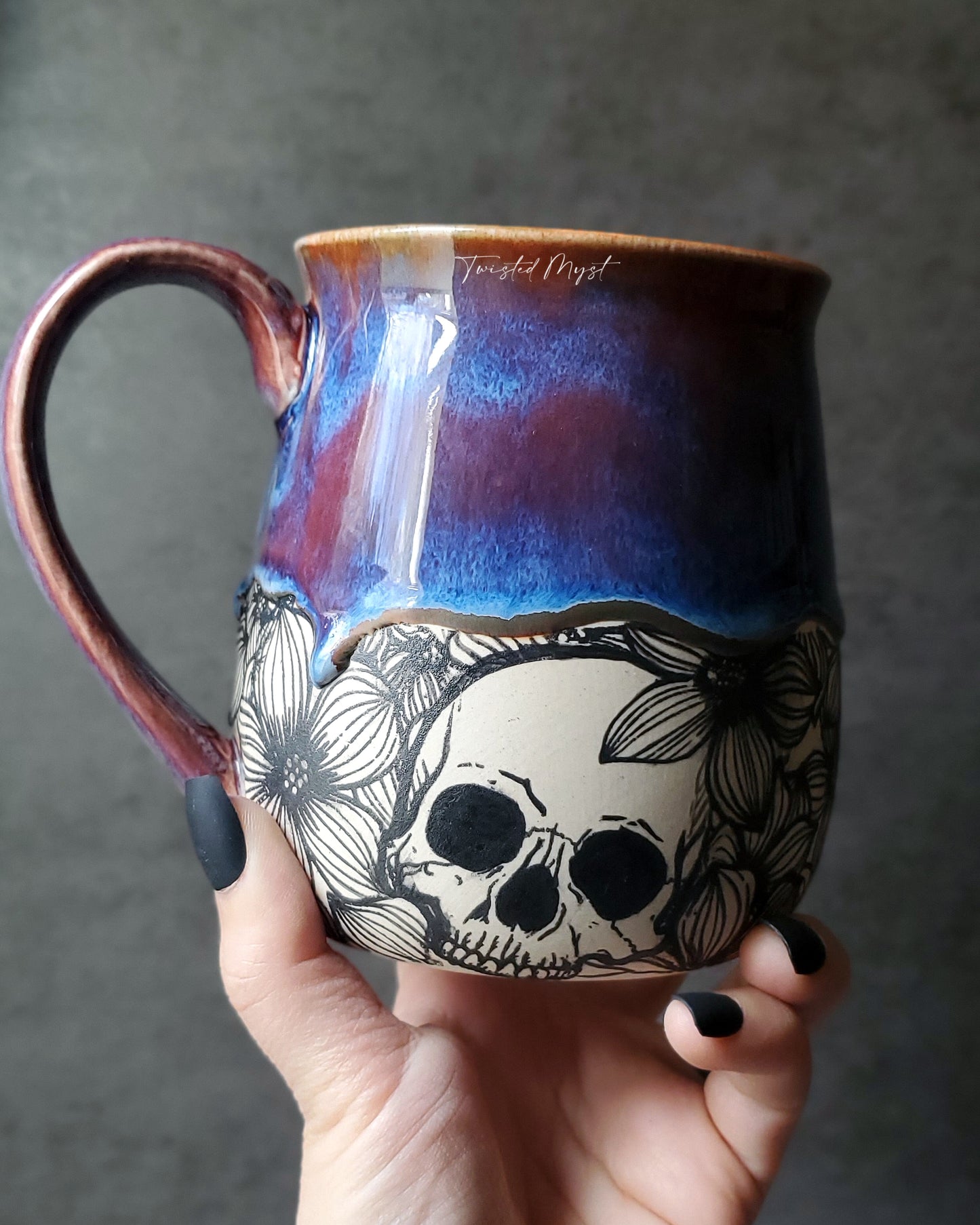 Cherry Skulls Mug in Crimson Chills Glaze
