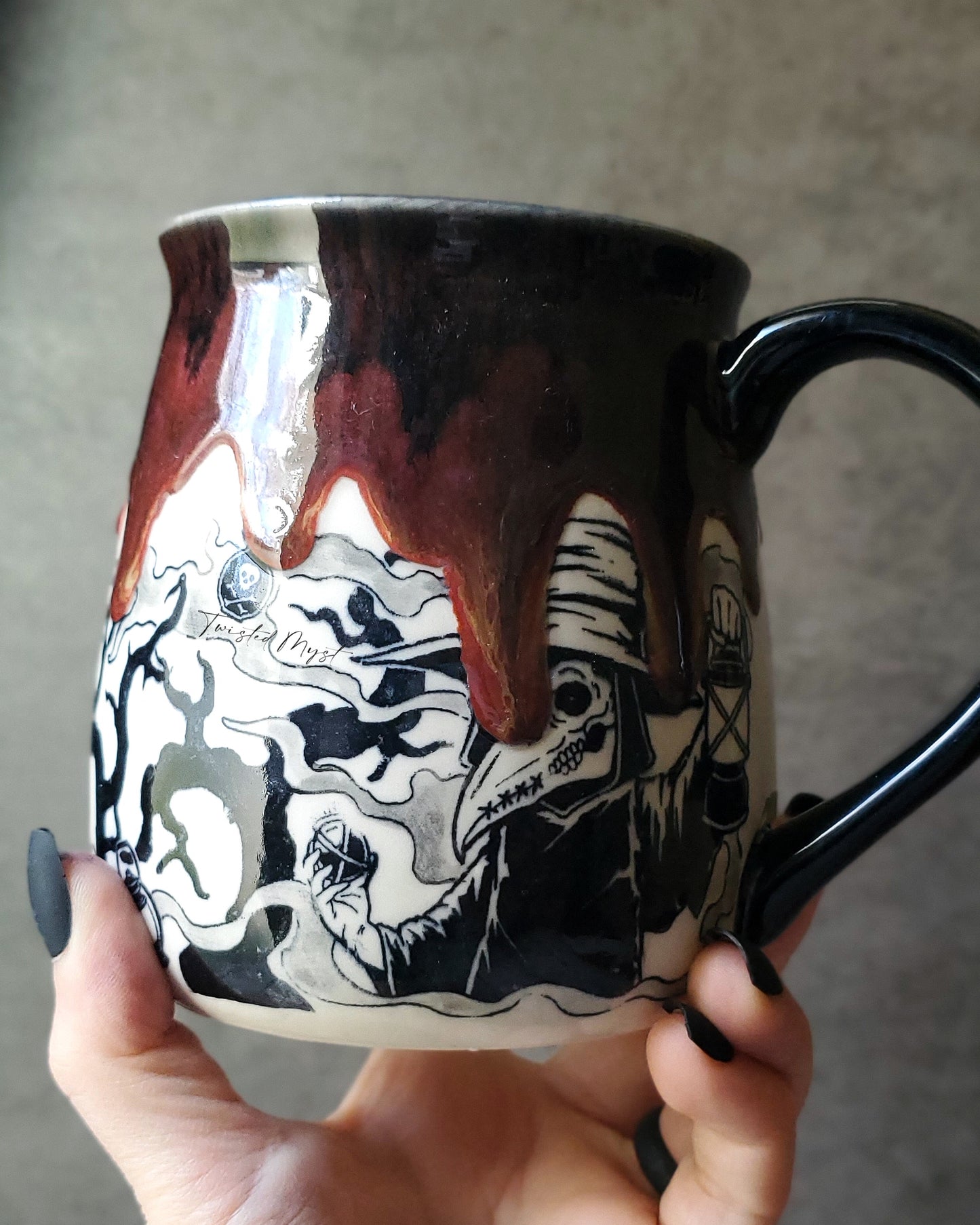 Plague Doctor Mug in Crimson Tonic Glaze