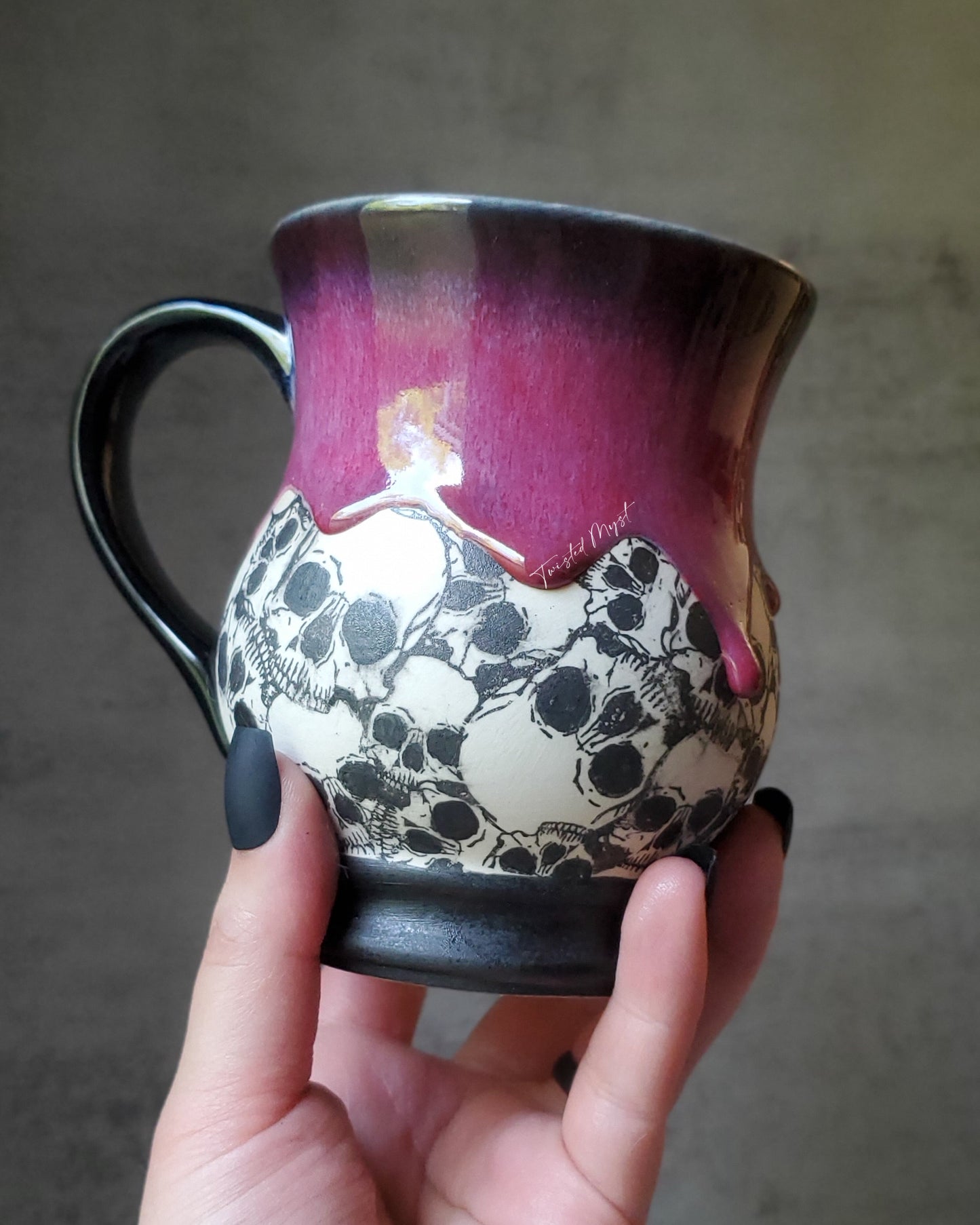 Skull Mug in Deadly Kiss Glaze Pottery Mug