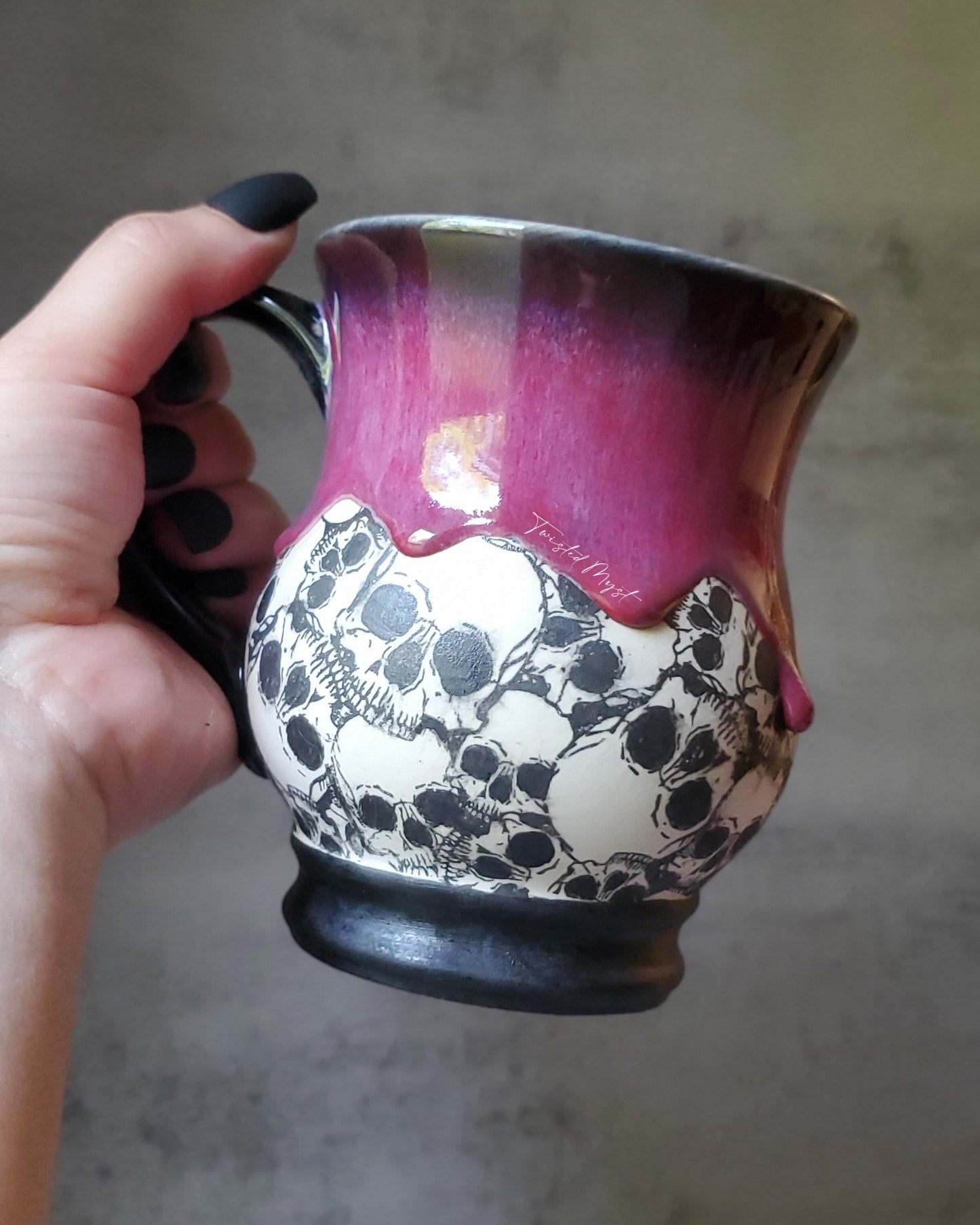 Skull Mug in Deadly Kiss Glaze Pottery Mug