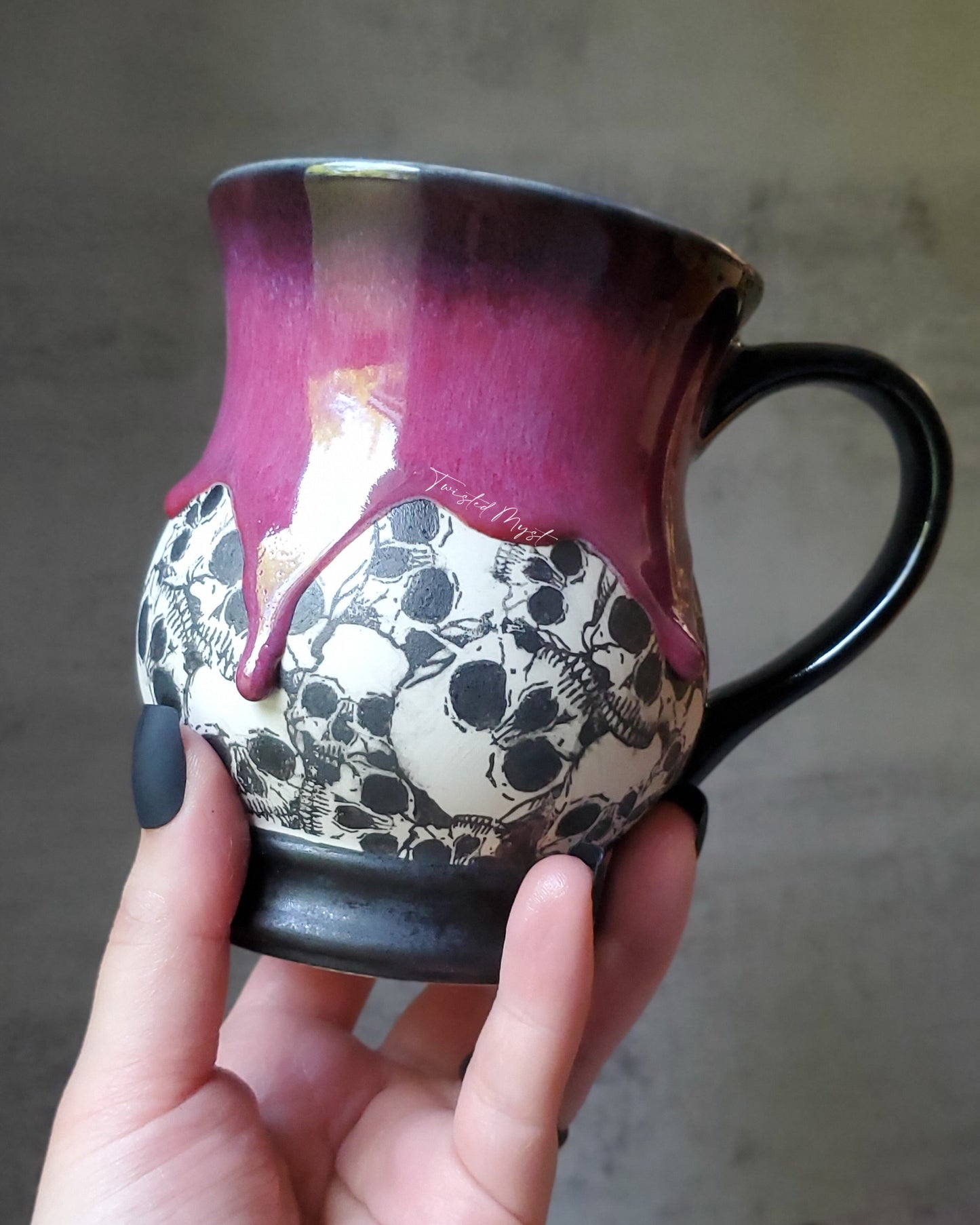 Skull Mug in Deadly Kiss Glaze Pottery Mug