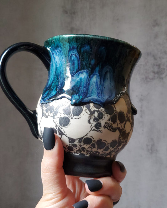 Skull Mug in Viridian Ooze Glaze Pottery Mug