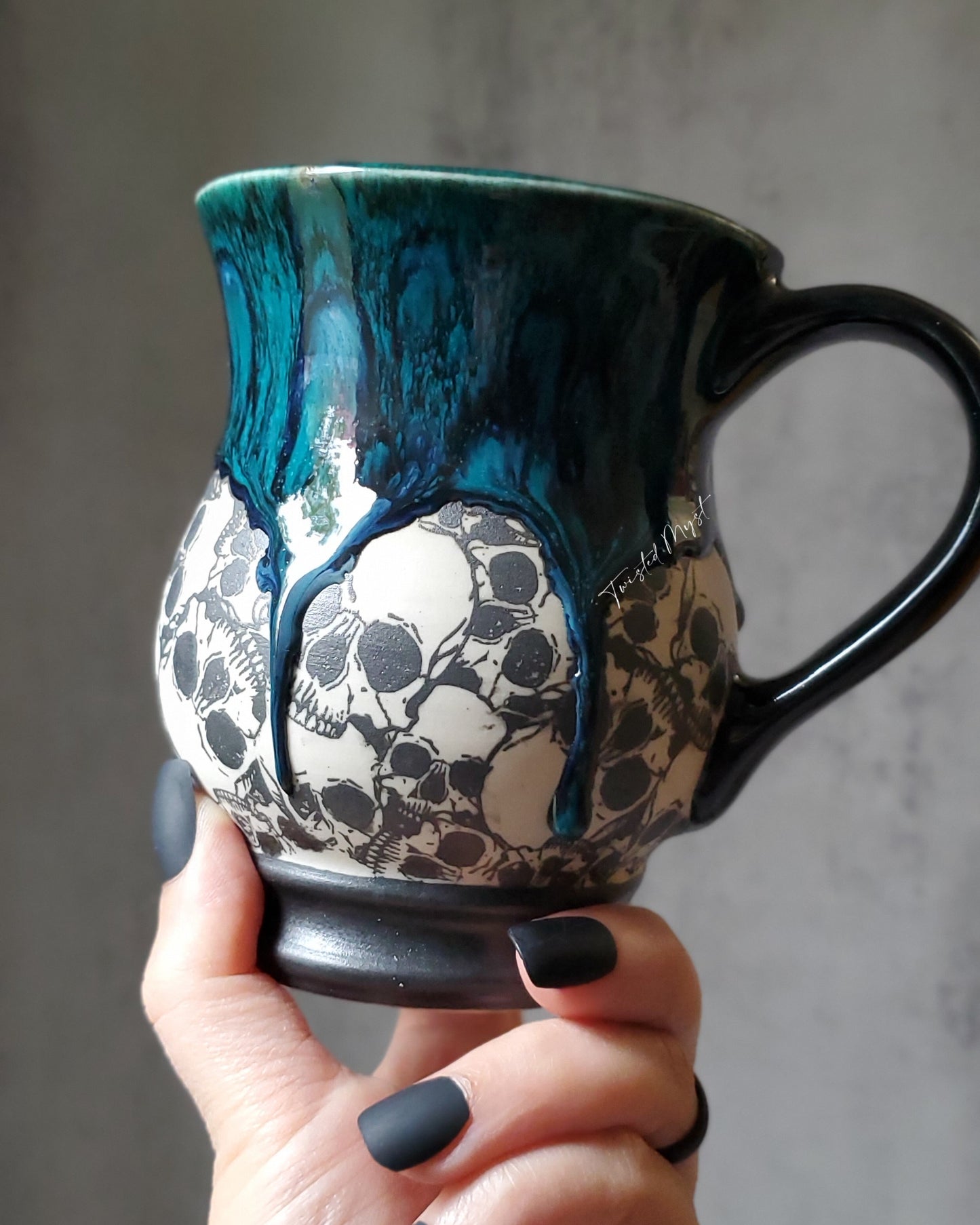 Skull Mug in Viridian Ooze Glaze Pottery Mug