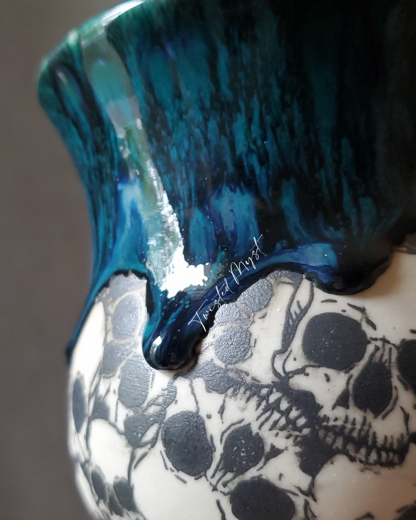 Skull Mug in Viridian Ooze Glaze Pottery Mug