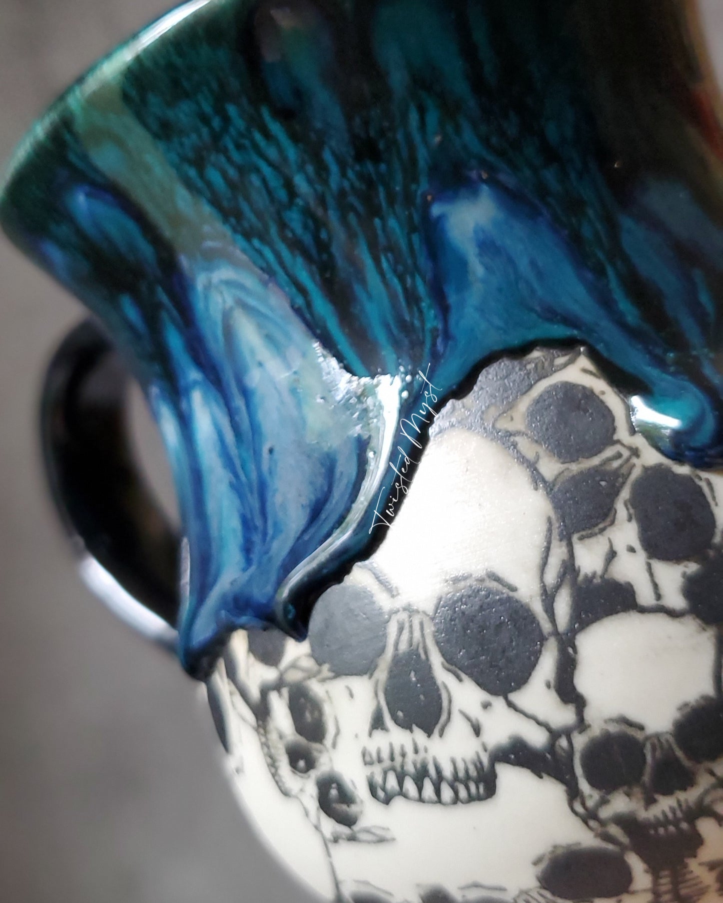 Skull Mug in Viridian Ooze Glaze Pottery Mug