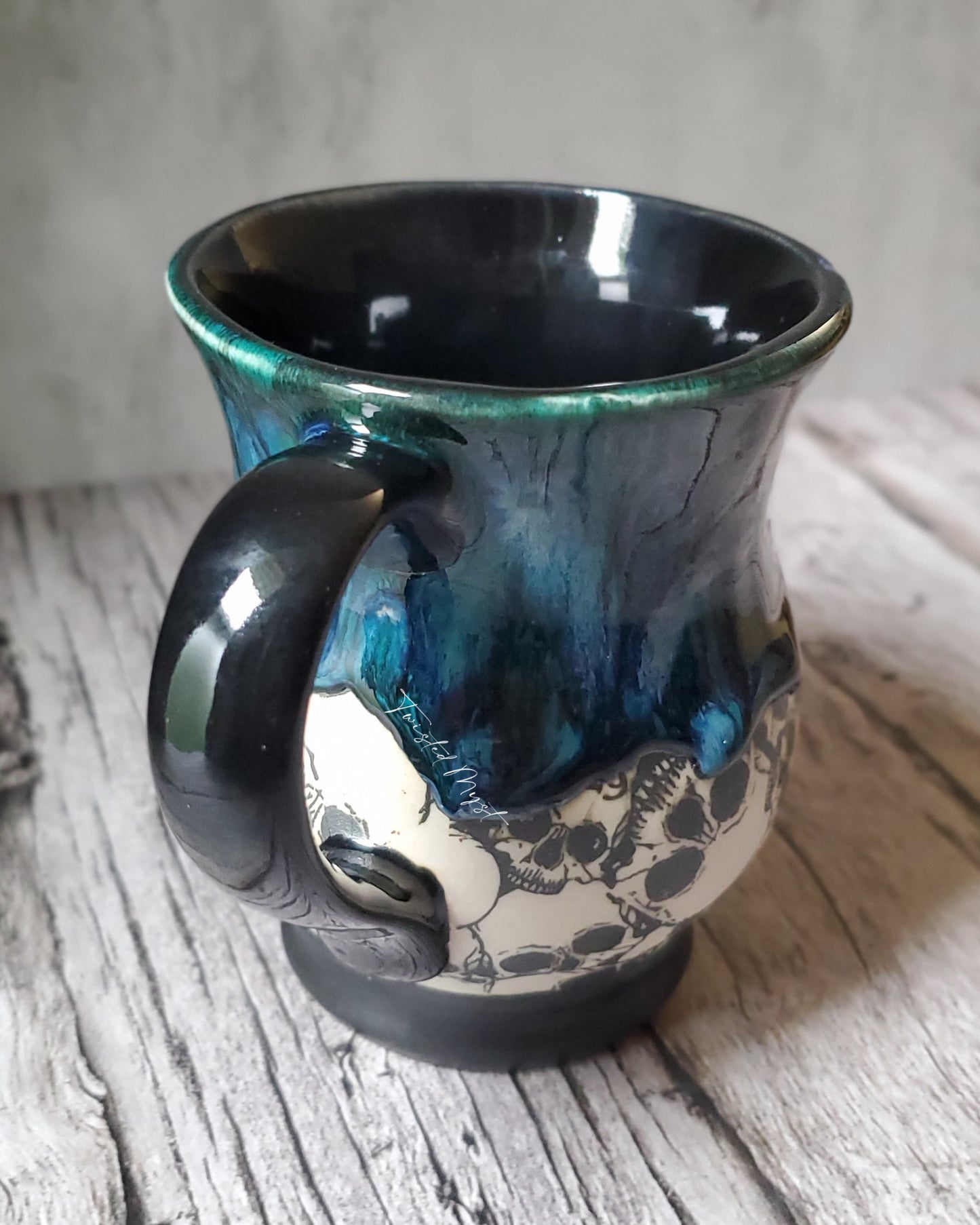 Skull Mug in Viridian Ooze Glaze Pottery Mug