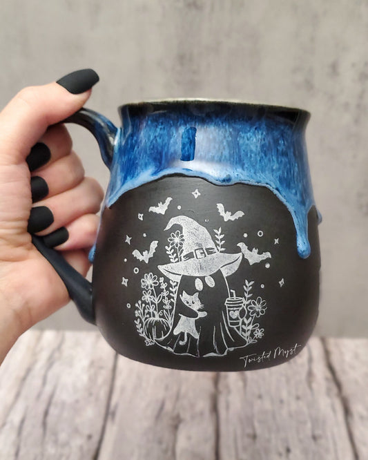 Kitty and a Boo Mug in Cerulean Spell Glaze