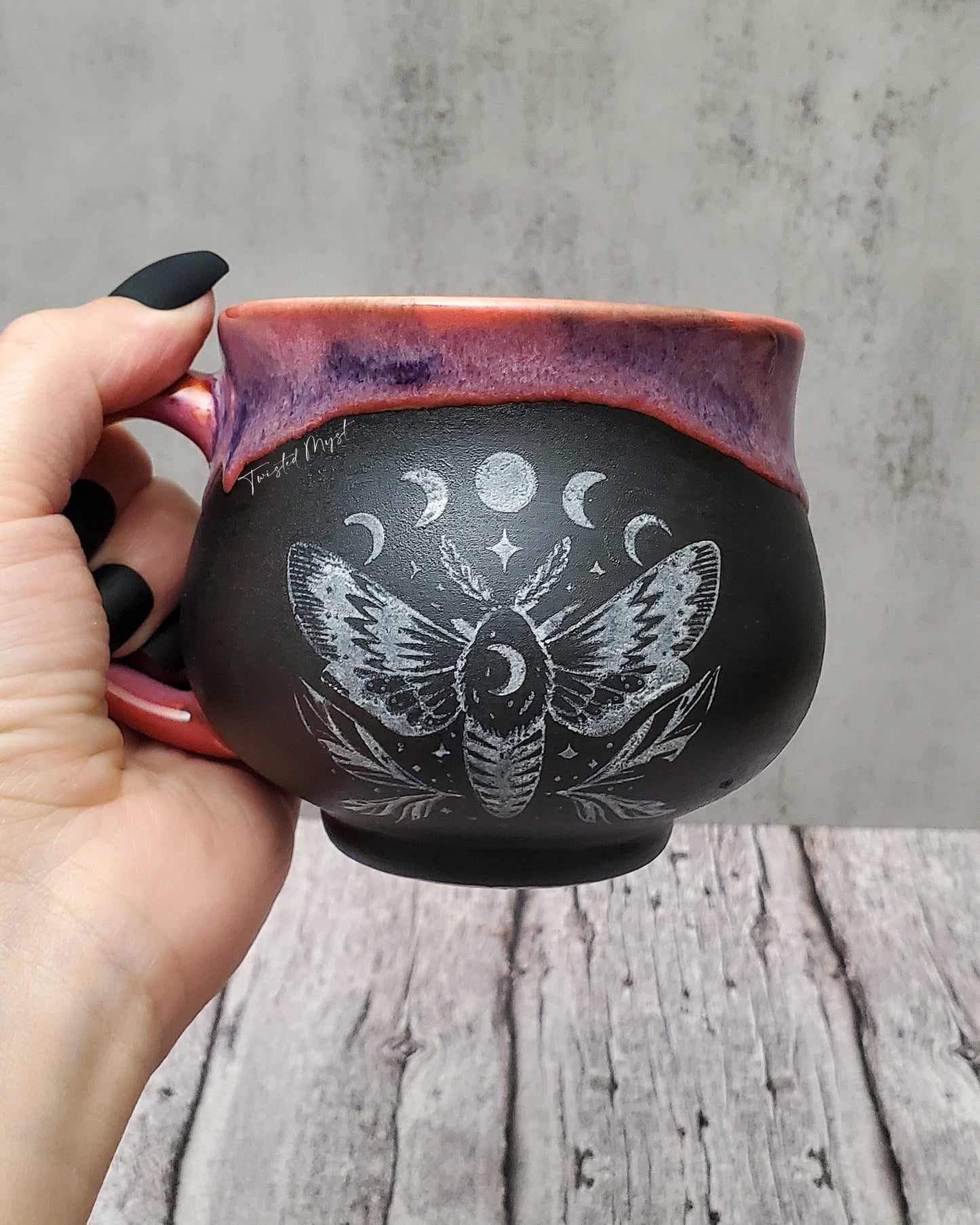 Mystical Moth Mug in Nightshade Extract Glaze