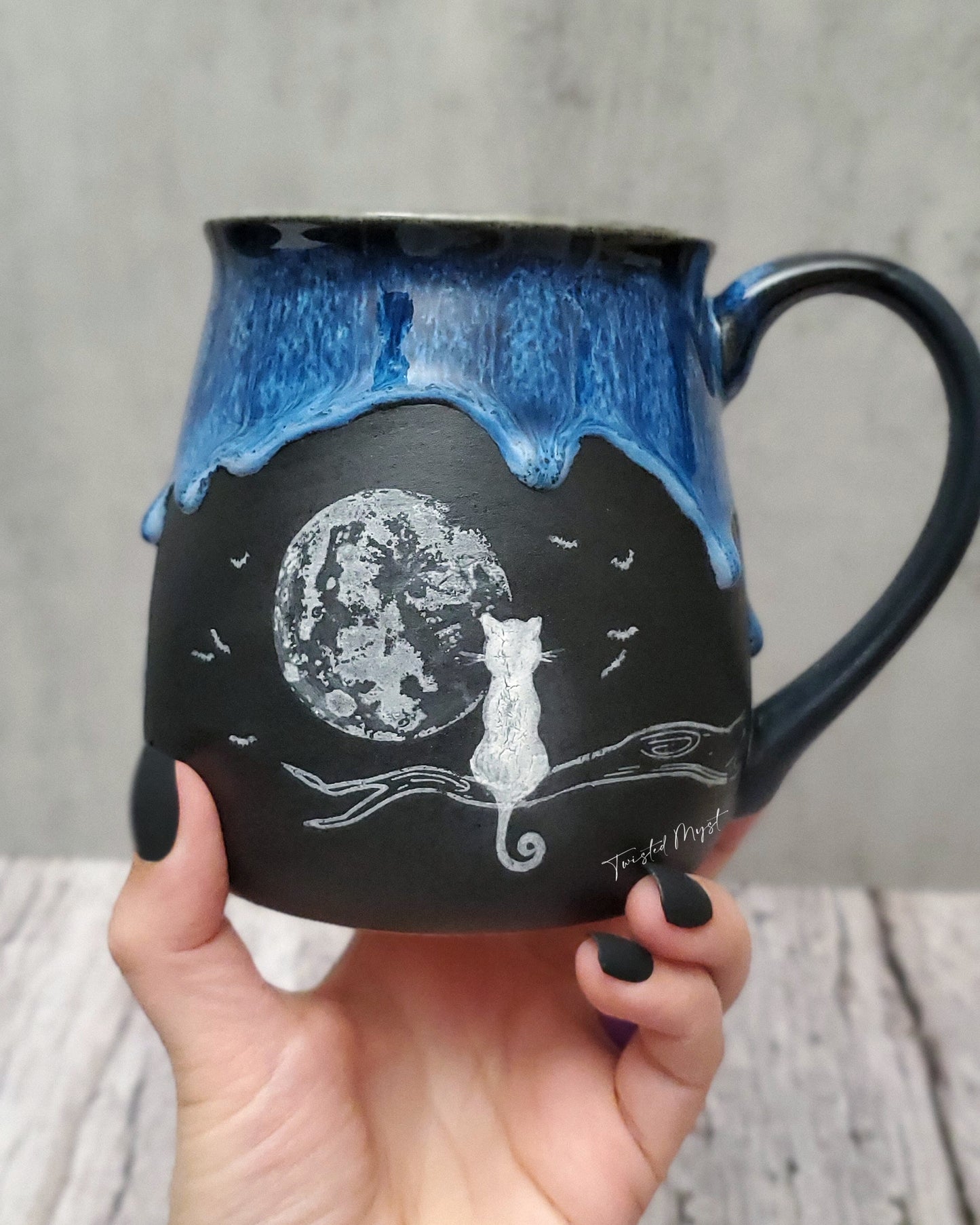 Kitty and a Boo Mug in Cerulean Spell Glaze