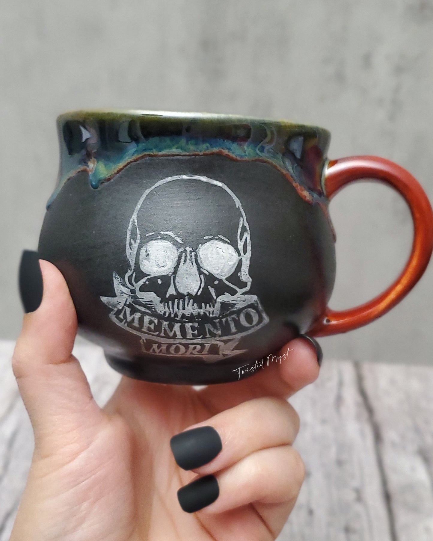 Memento Mori Mug in Toxic Blood Glaze