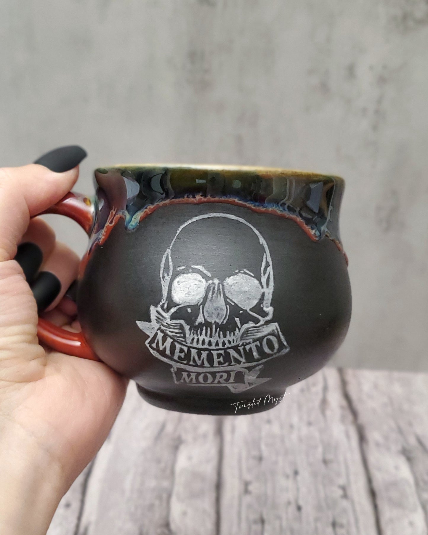 Memento Mori Mug in Toxic Blood Glaze