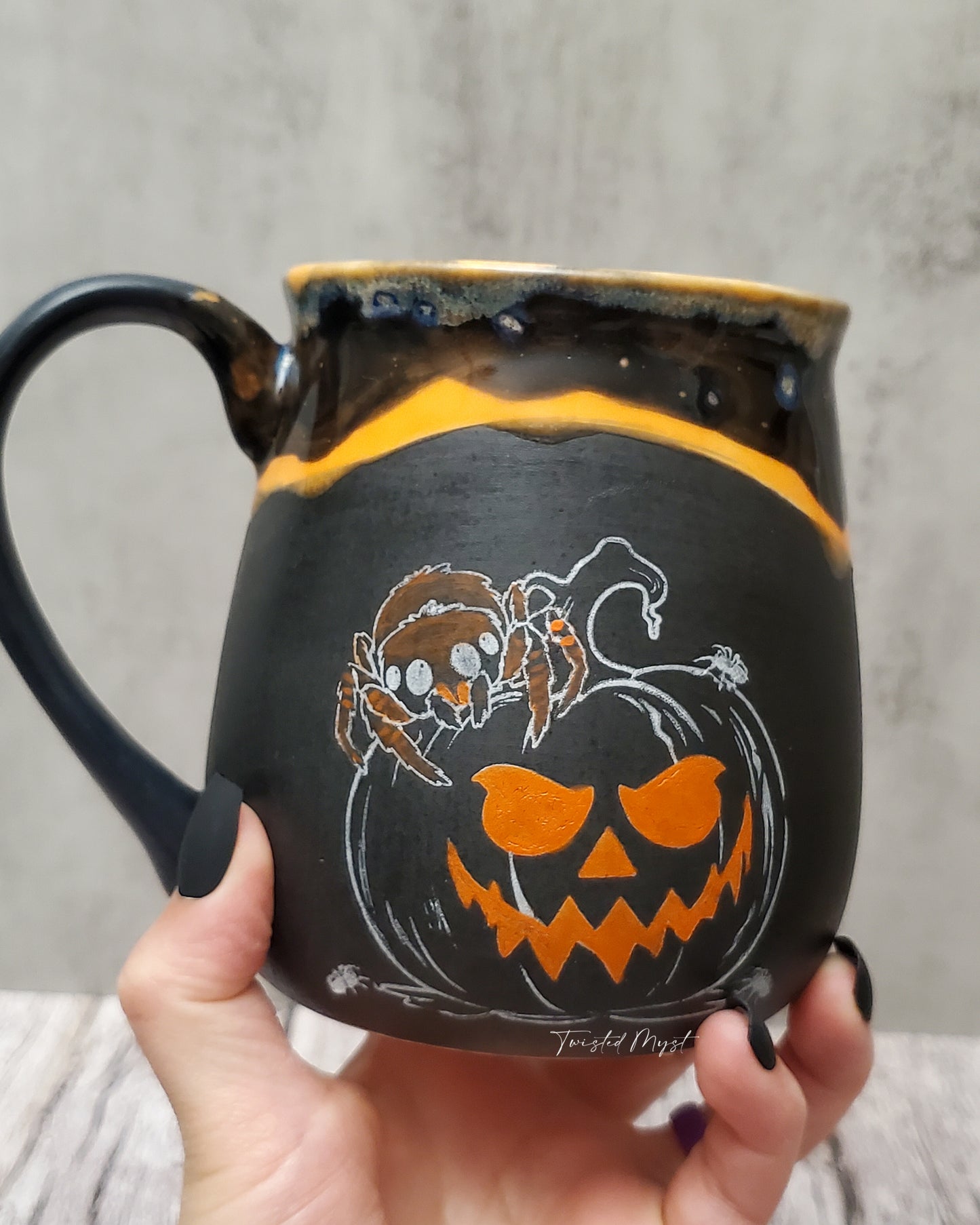 Jumping Spider Jackolanter Mug in Pumpkin Ooze Glaze