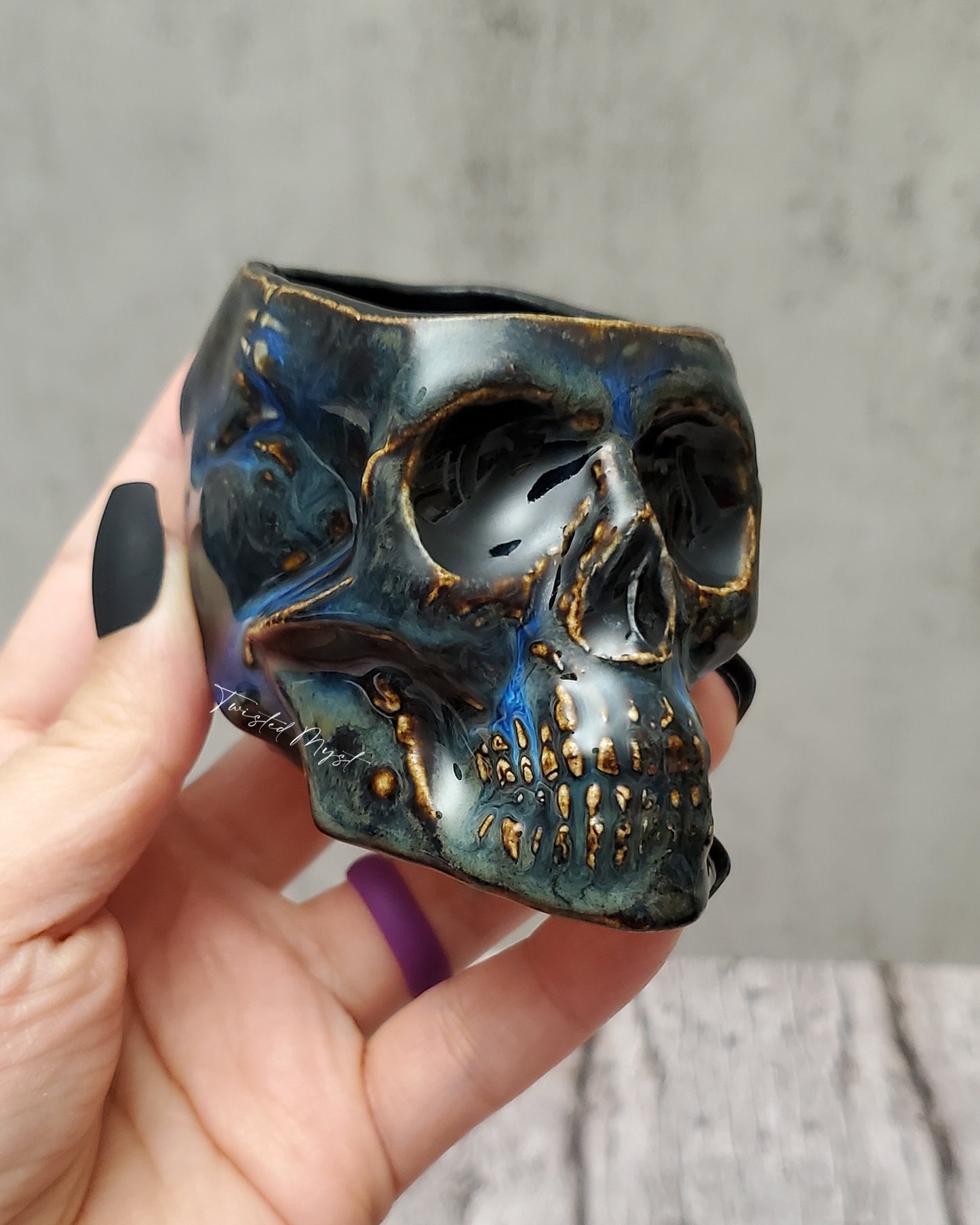 Skull Mini Bowl in Deep Storm Glaze