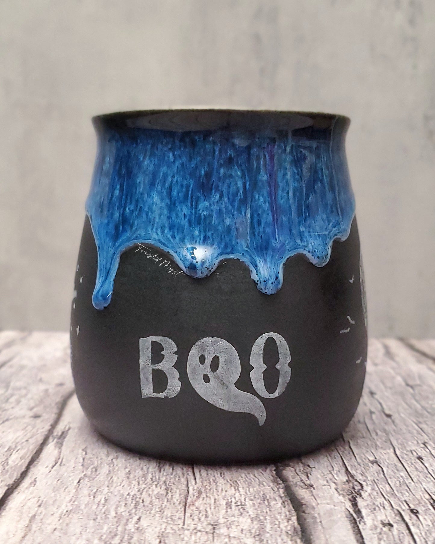 Kitty and a Boo Mug in Cerulean Spell Glaze