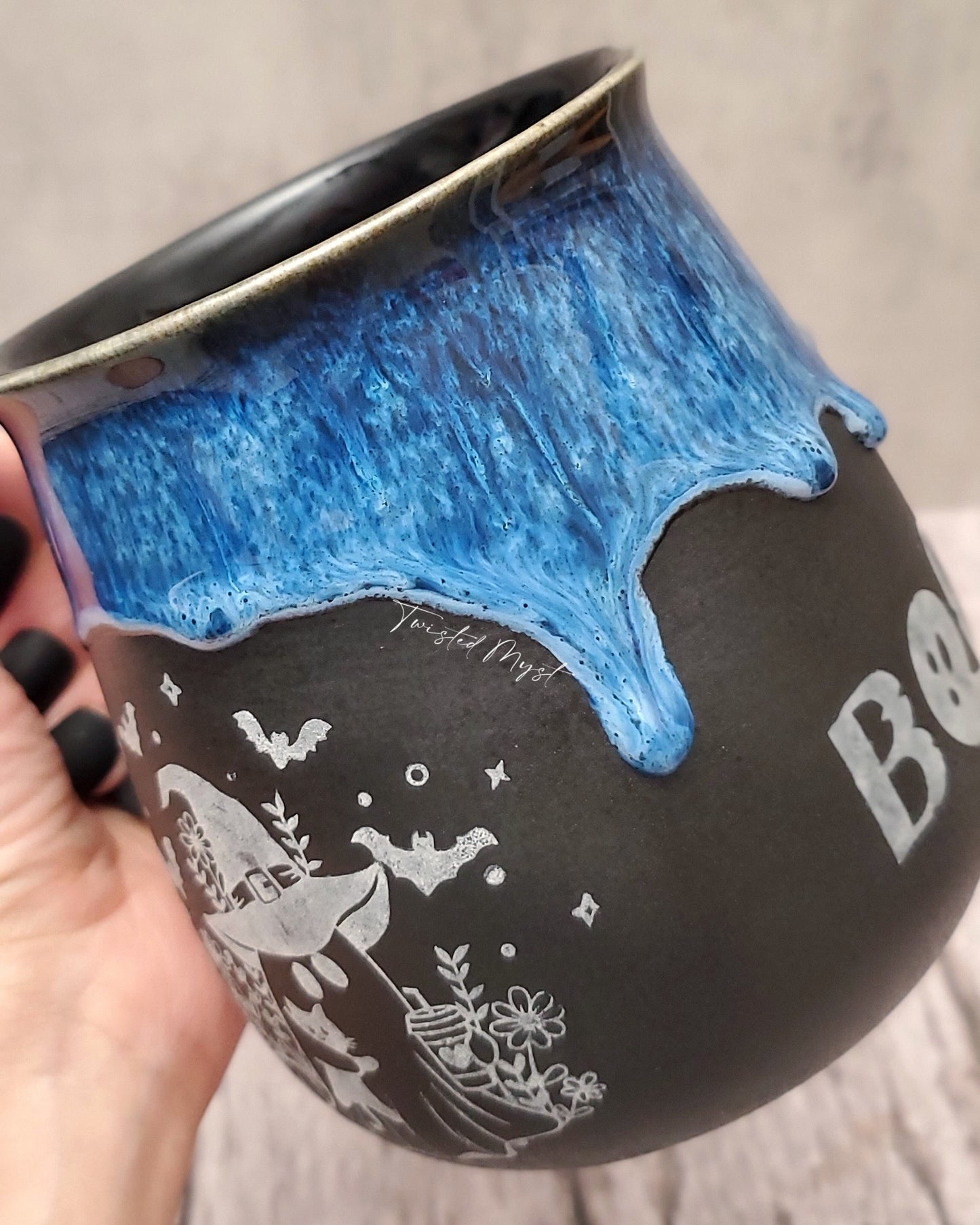 Kitty and a Boo Mug in Cerulean Spell Glaze