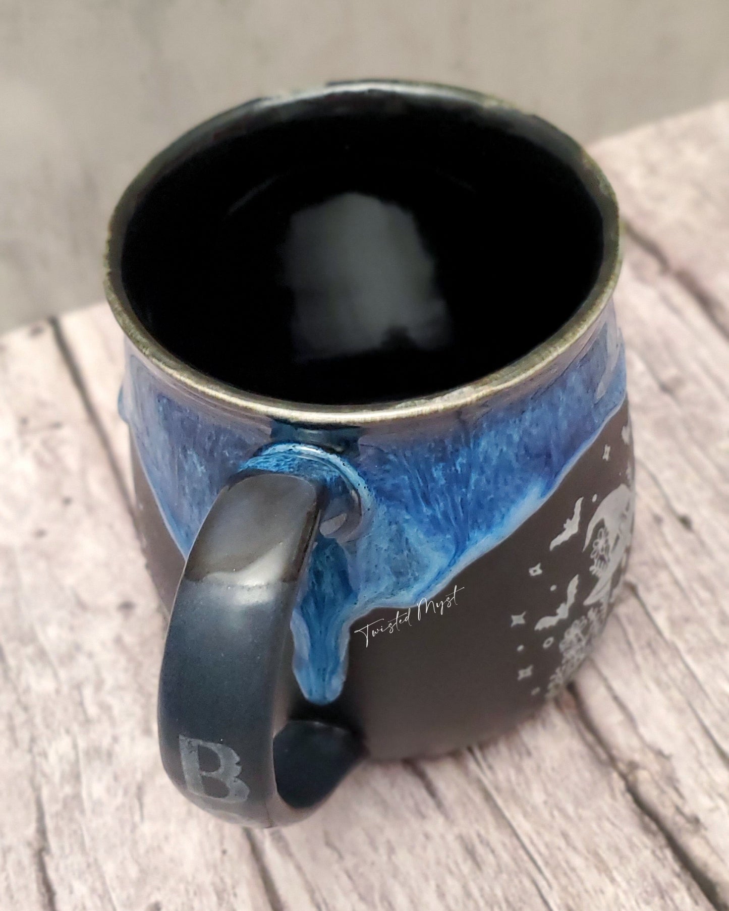 Kitty and a Boo Mug in Cerulean Spell Glaze