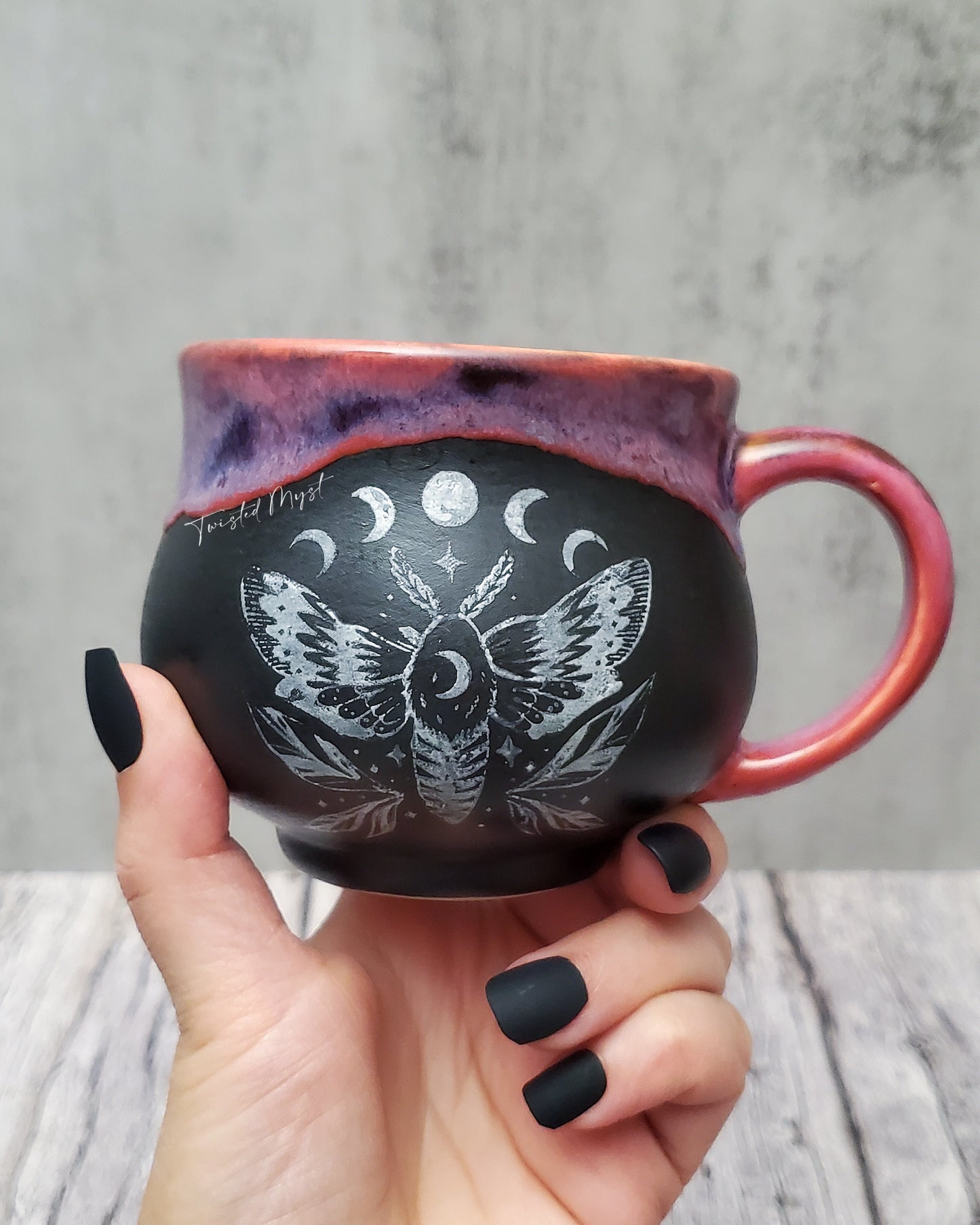 Mystical Moth Mug in Nightshade Extract Glaze