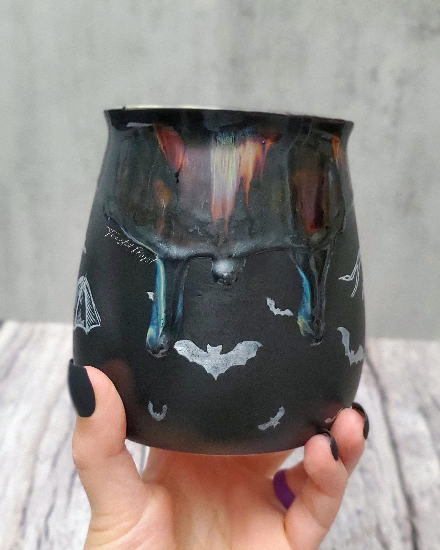 Its Freaking Bats Pottery Mug in Amber Ashes Glaze