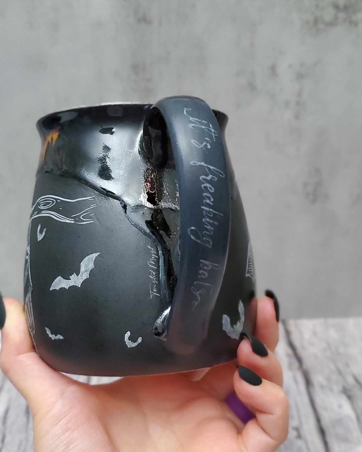 Its Freaking Bats Pottery Mug in Amber Ashes Glaze