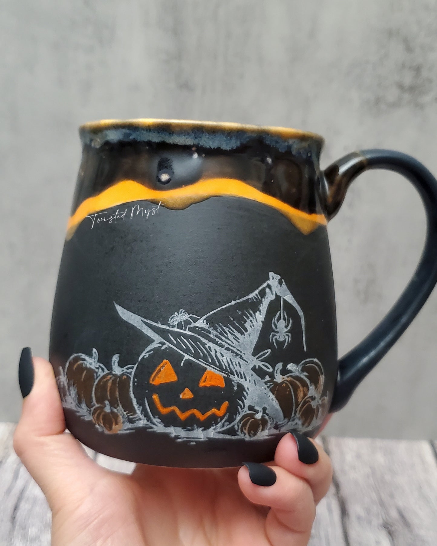 Jumping Spider Jackolanter Mug in Pumpkin Ooze Glaze