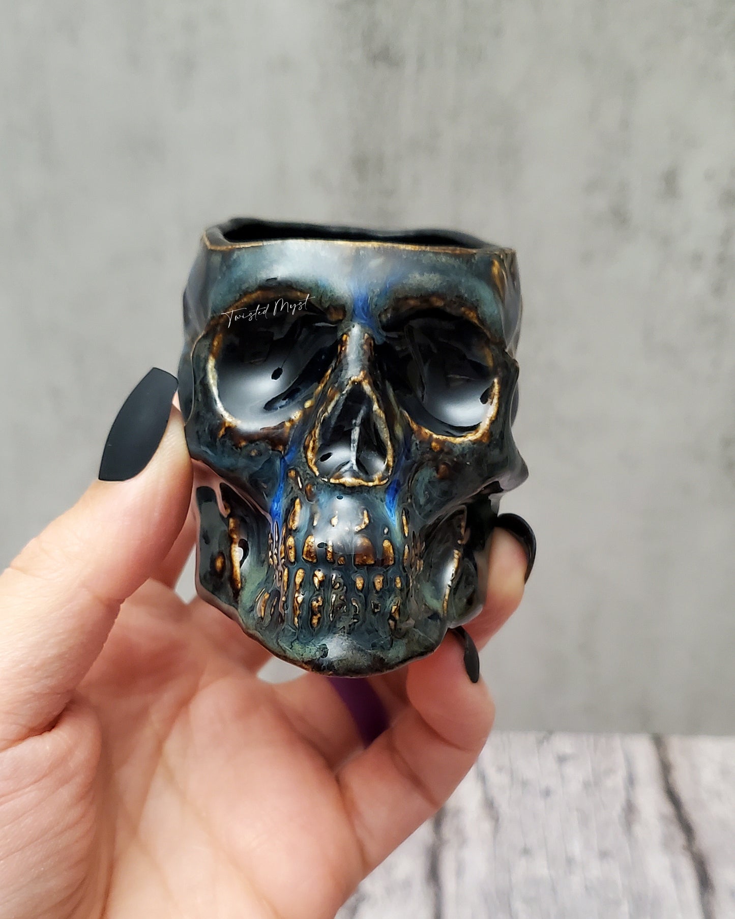 Skull Mini Bowl in Deep Storm Glaze