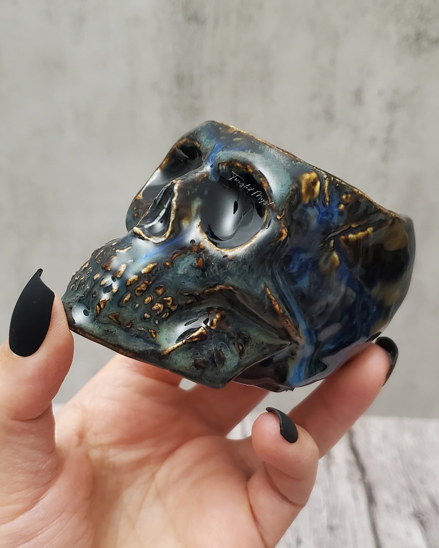 Skull Mini Bowl in Deep Storm Glaze