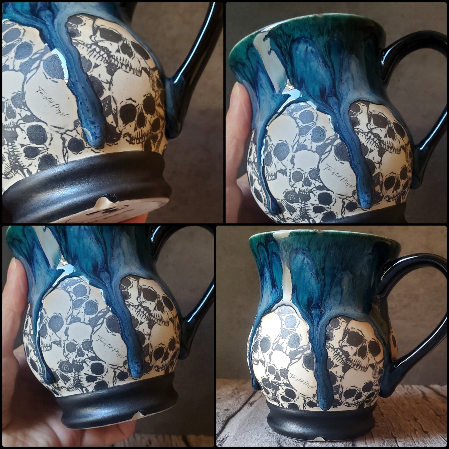 Skull Mug in Viridian Ooze Glaze Pottery Mug