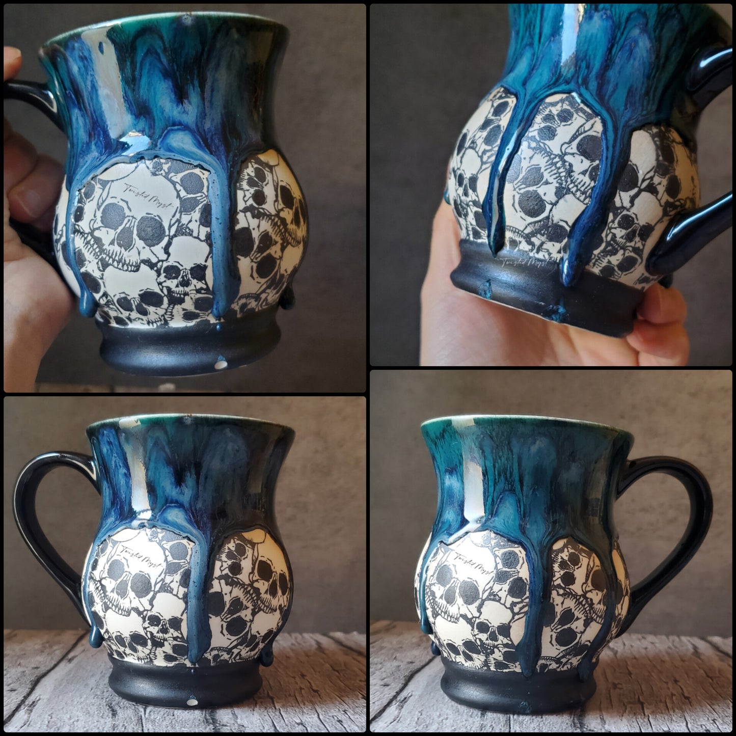 Skull Mug in Viridian Ooze Glaze Pottery Mug