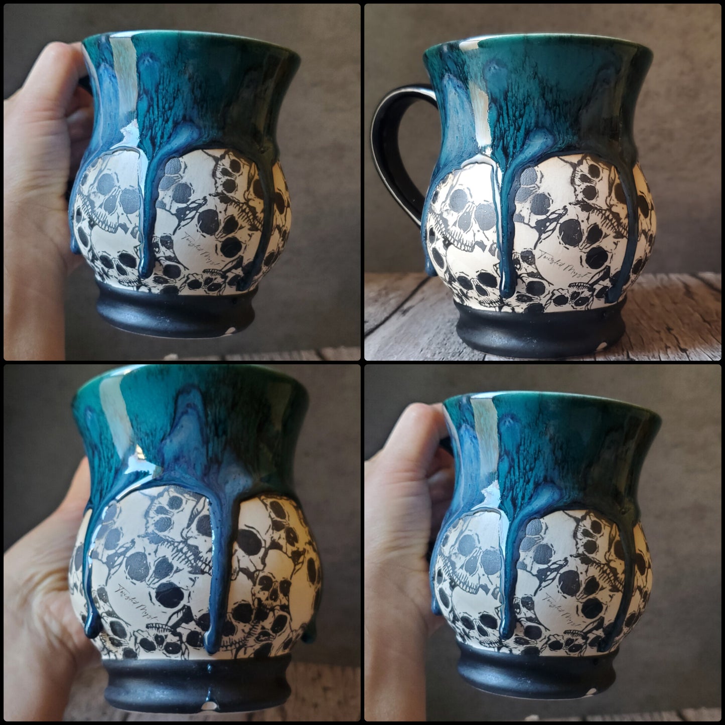 Skull Mug in Viridian Ooze Glaze Pottery Mug