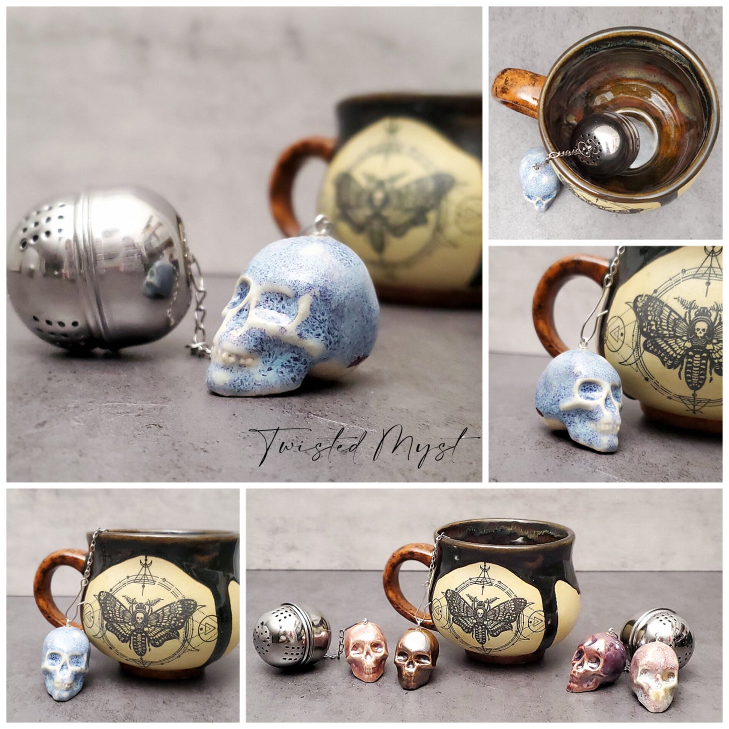 Mini Ceramic Skulls "Skully" Tea Steeper Infusers