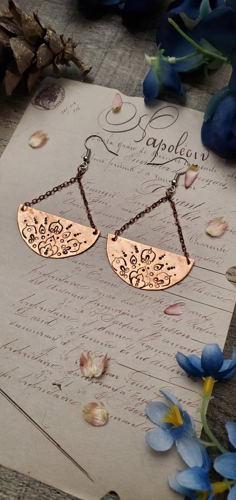 Mandala Boho Stamped Copper Earrings