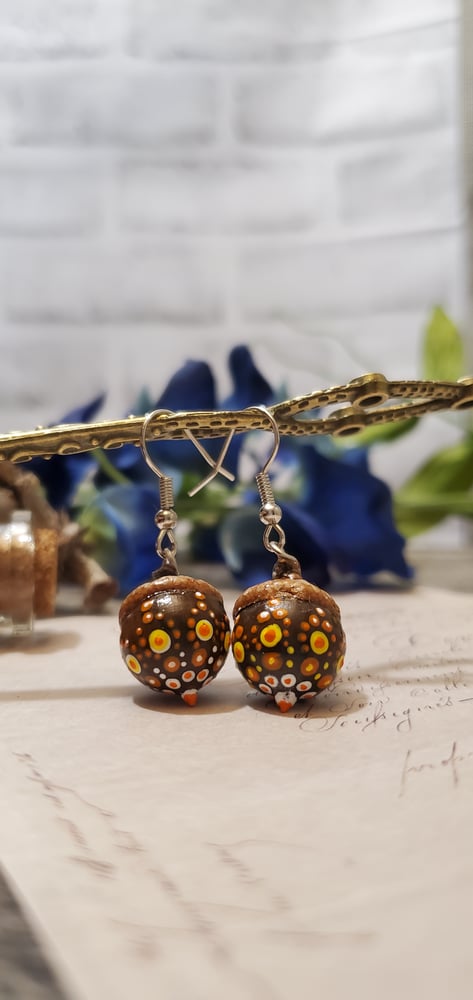 Acorns Yellow White Orange Dot Dangles