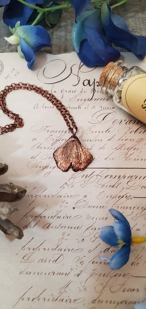 Dainty Ginkgo Leaf Copper Pendant (small)