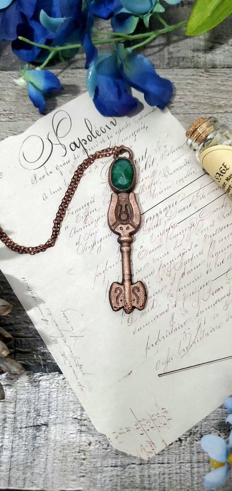 Taurus Key Emerald Copper Pendant