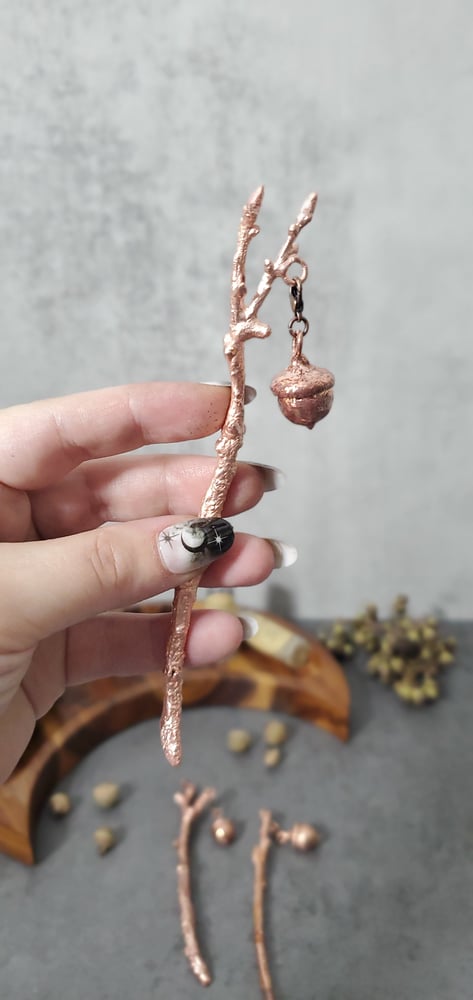 Oak Hair Stick with Acorn Charm Set