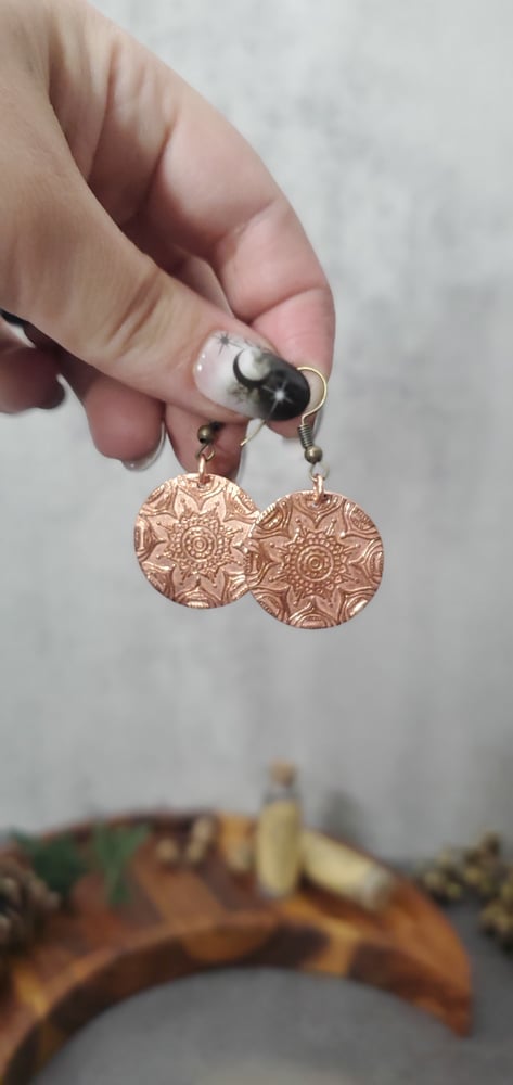 Mandala Medallion Copper Earrings