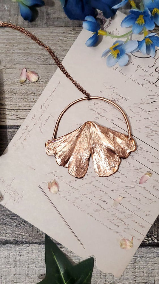 Moth Ginkgo Copper Pendant