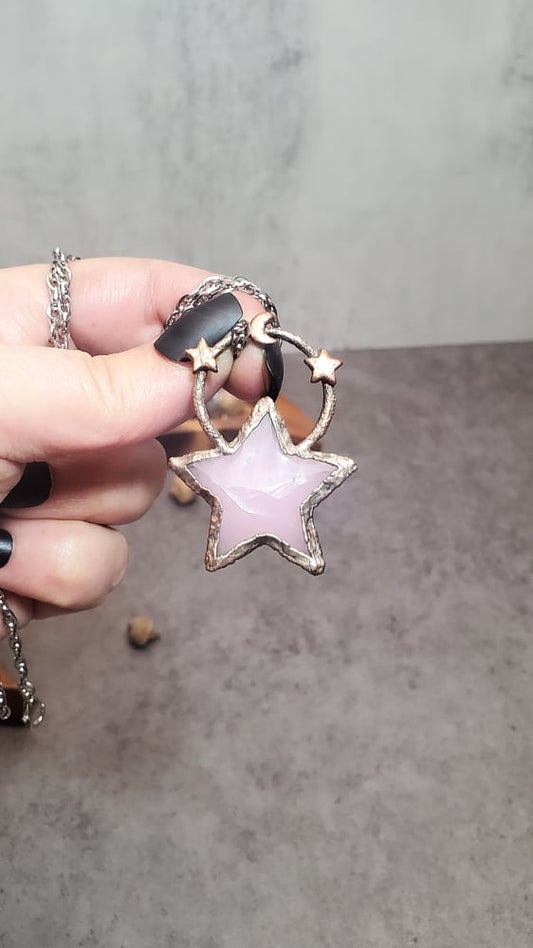 Rose Quartz Celestial Star Copper Pendant